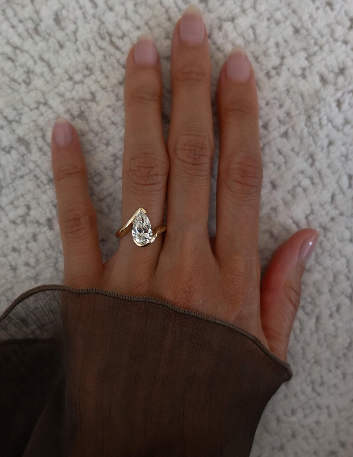3 CT Pear Shaped Lab Grown Diamond Bypass Style Engagement Ring