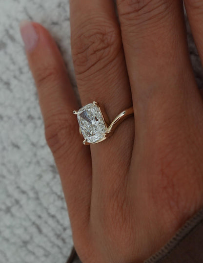 1.0 - 3.0 CT Elongated Cushion Shaped Lab Grown Diamond Soliatire Style Engagement Ring