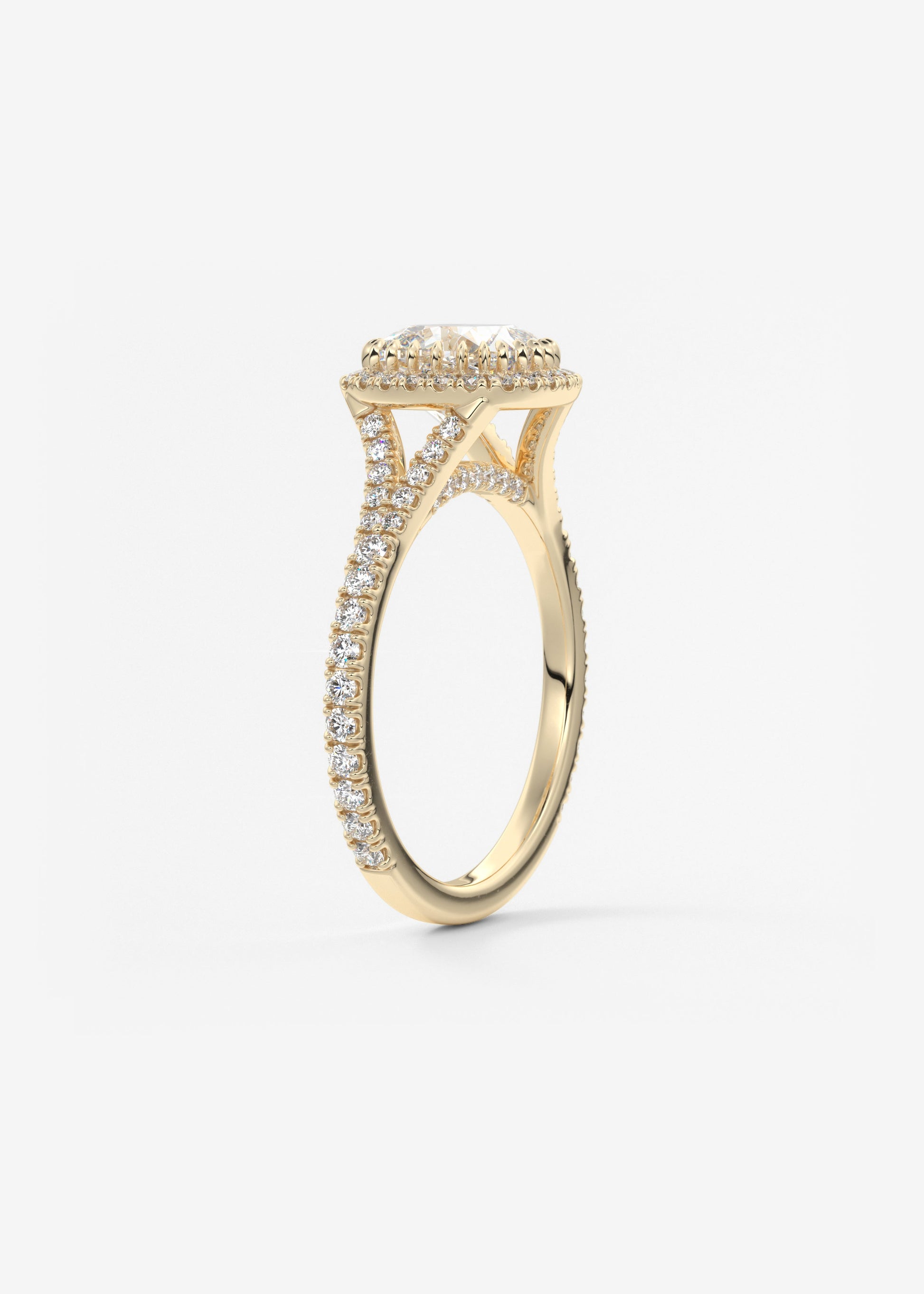 Cushion Halo & Pave , Split Shank Lab Grown Diamond Engagement Ring
