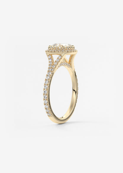 Cushion Halo & Pave , Split Shank Lab Grown Diamond Engagement Ring