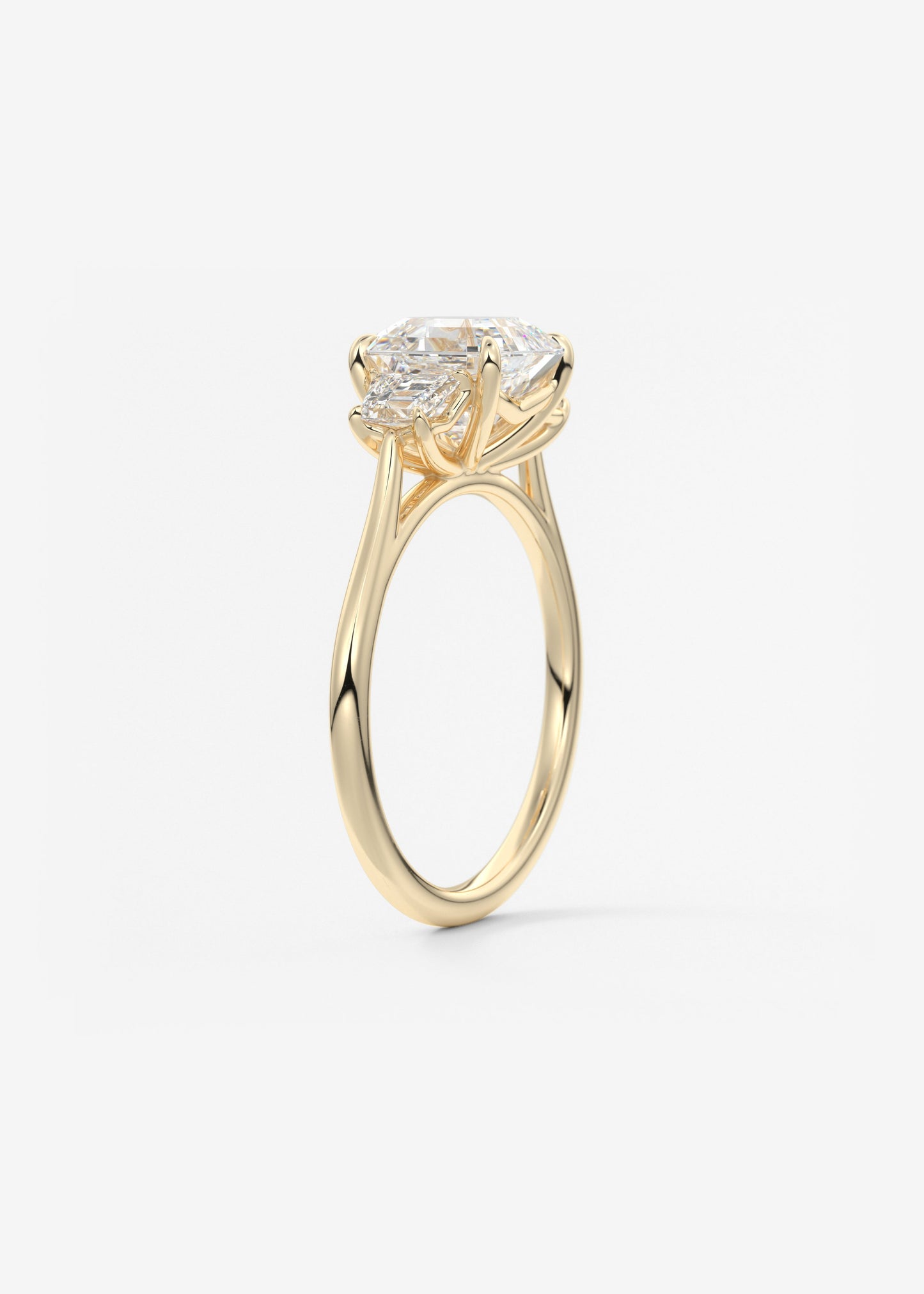 Asscher Three Stone Lab Grown Diamond Engagement Ring
