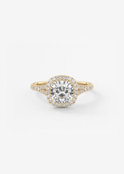Cushion Halo & Pave , Split Shank Lab Grown Diamond Engagement Ring