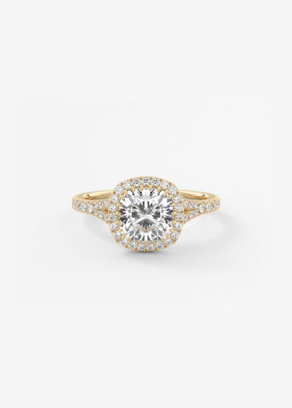 Cushion Halo & Pave , Split Shank Lab Grown Diamond Engagement Ring