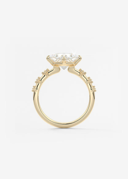 Princess East West Dainty Pave Lab Grown Diamond Engagement Ring